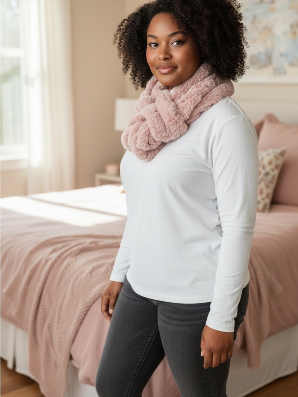Plush Faux-Fur Scarf - Pink